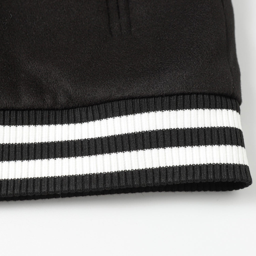 Cross Embroidered Leather Sleeve Varsity Jacket - Black Street Style 116