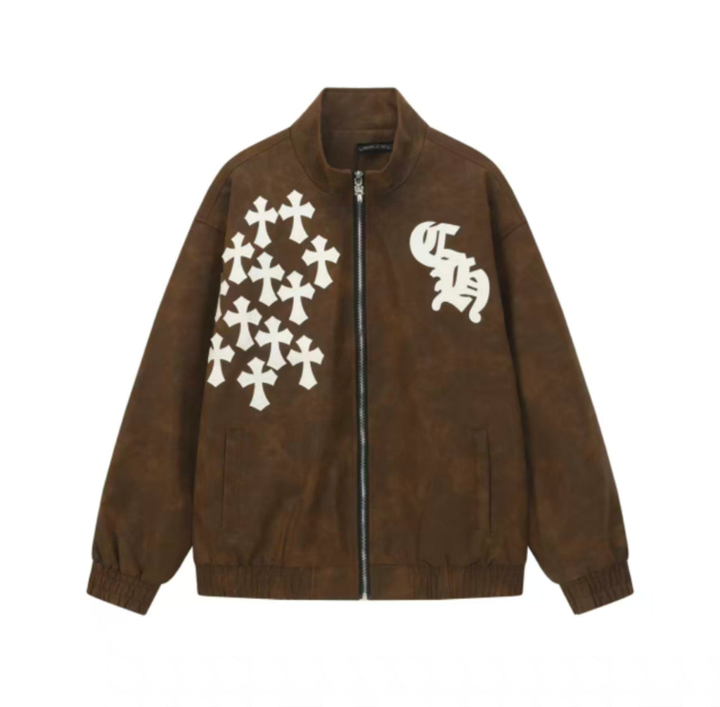 Cross Patch Suede Jacket - Brown Gothic Streetwear Outerwear 8833